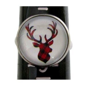 New Plaid Deer Head Stainless Ring Size 8 Buffalo Plaid Unisex Jewelry Gift